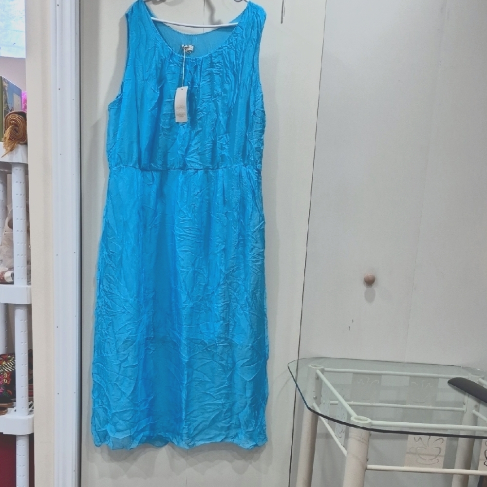 Sale SiLK Elegant Sofr Blue Sleeveless Dress